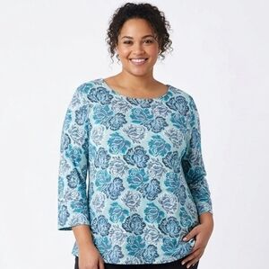 NWT Ruby Rd. Blue Rose Print Top